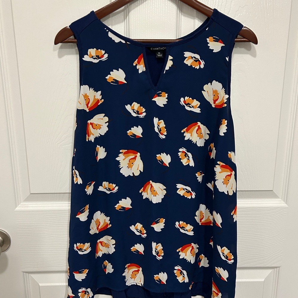 41 Hawthorn Blue and Orange Blouse with Vibrant Design